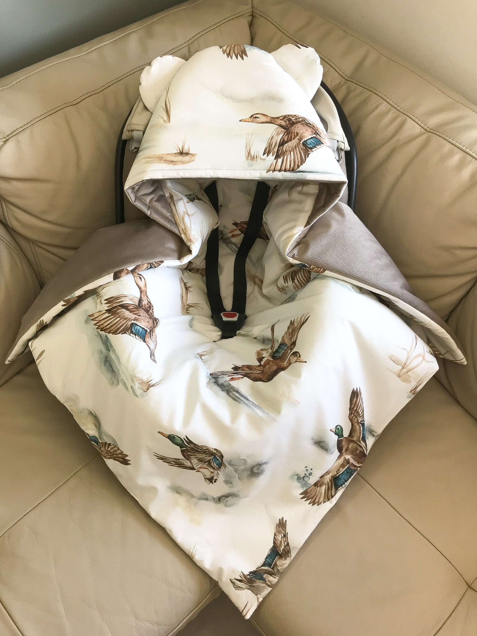 8AC47DC5-6535-4567-83F3-B26CA24E4587 Kocyk do fotelika kaczki + velvet cappucino
